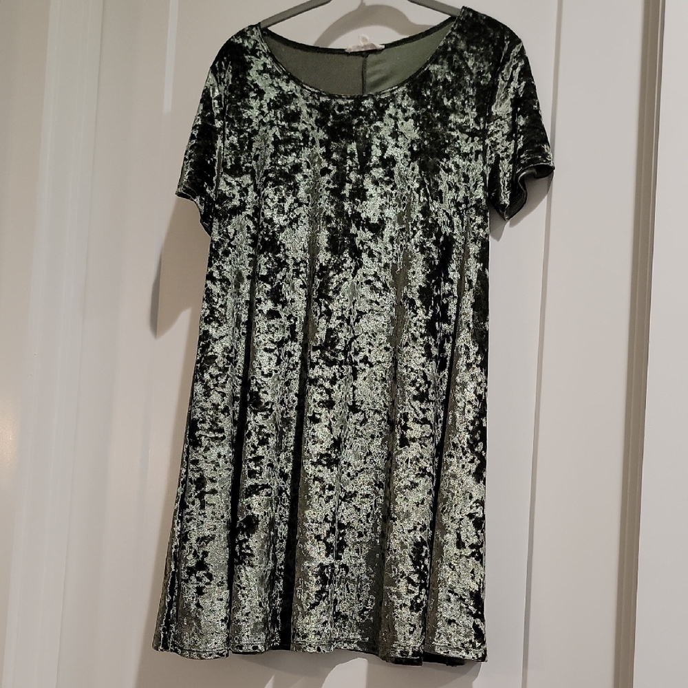 Rolla Coster Olive Green Crushed Velvet Midi Dress